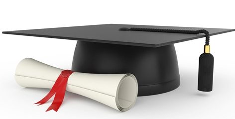 3d illustration of graduation cap with diploma. Isolated on white background
